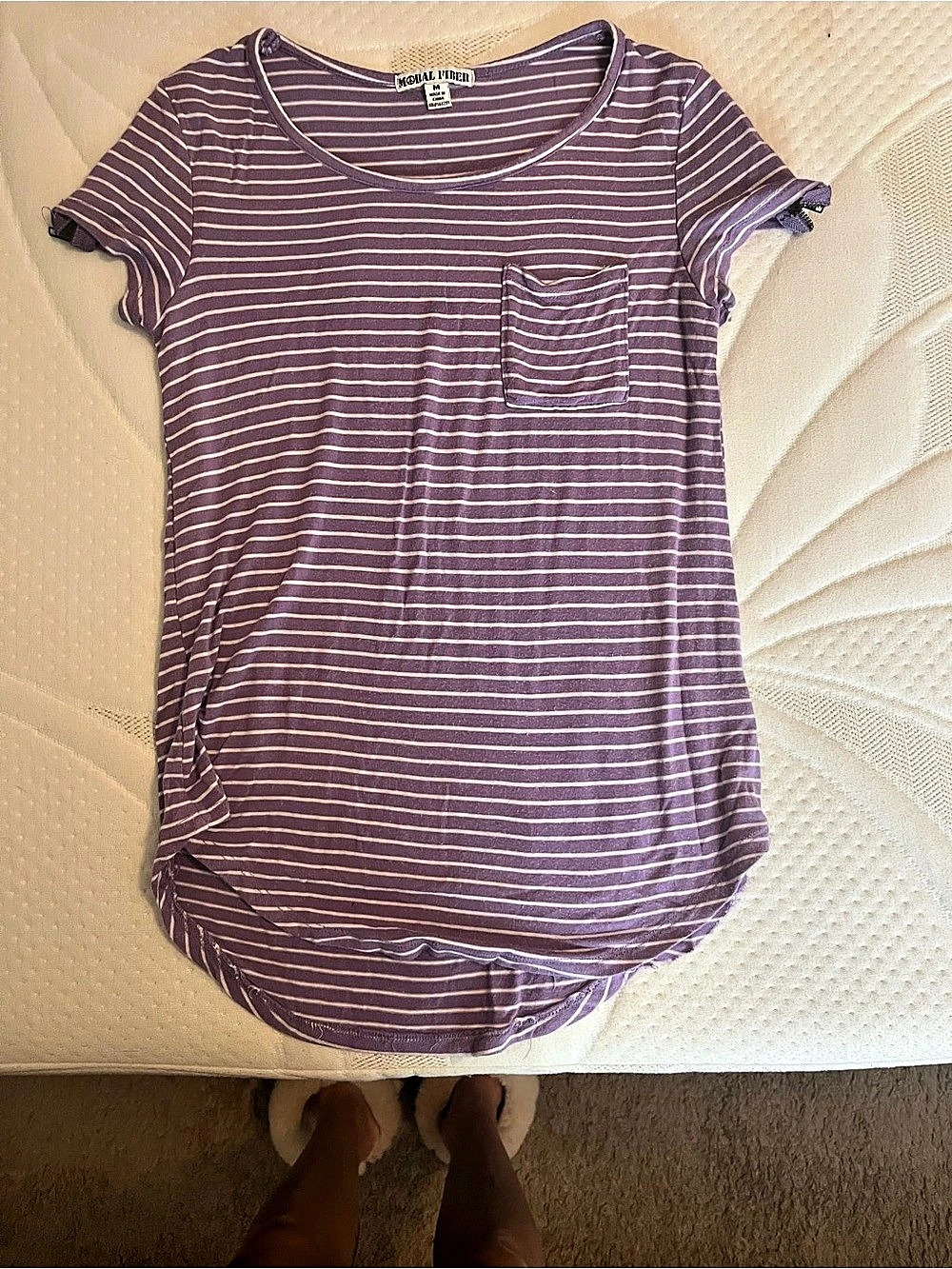 Moral Fiber Striped Short Sleeve Tee in Purple & White Size Medium